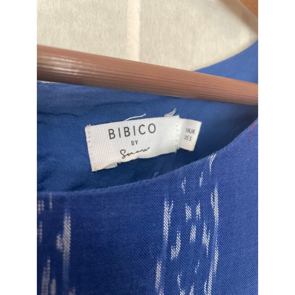 Bibico Elaine Day Dress S Blue Ikat 100% Cotton Sleeveless Pockets Artisan - Picture 3 of 6